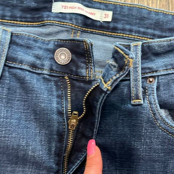 Levi's 721 High-Rise Skinny Jeans Denim Cotton Blend Dark Wash Blue Size 31 - Picture 7 of 12